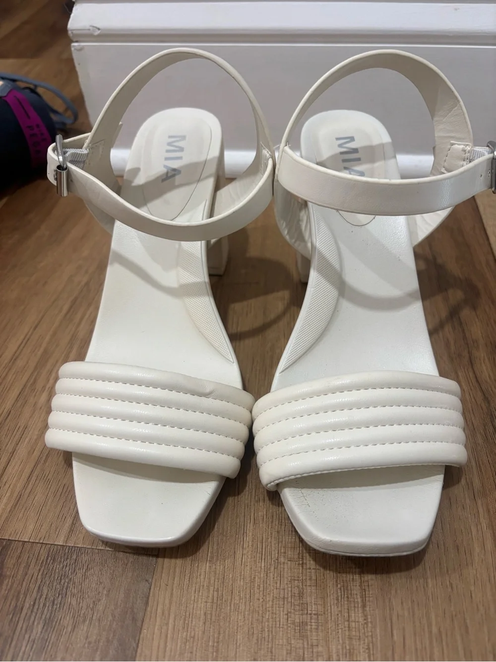 MIA White Strappy Block Heel Sandals
